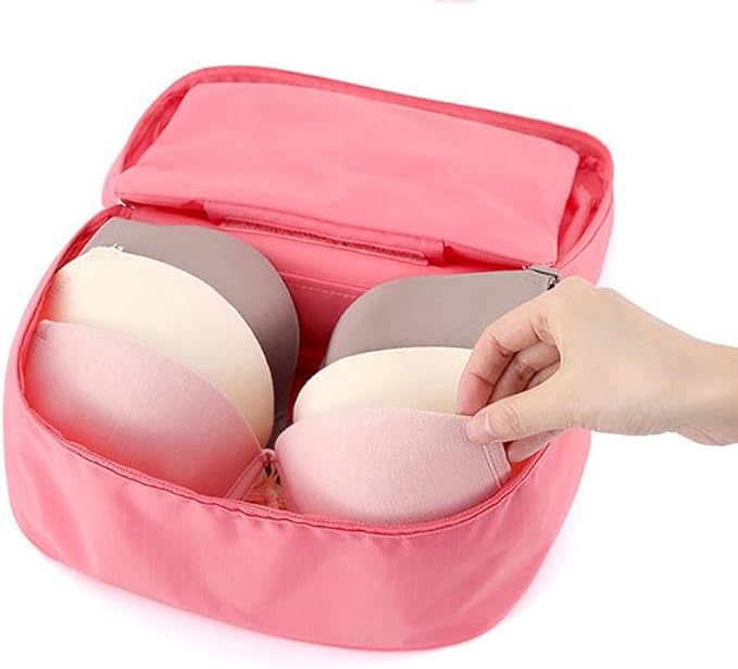 Portable Multi-Functional Socks Underwear Bra Organizer Case Travel Storage Bag Packing Cube Cosmetic Bag (Pink)