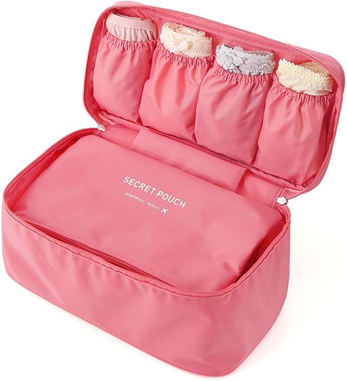 Portable Multi-Functional Socks Underwear Bra Organizer Case Travel Storage Bag Packing Cube Cosmetic Bag (Pink)