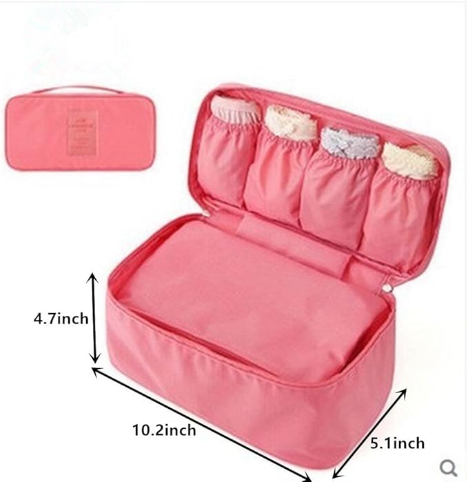 Portable Multi-Functional Socks Underwear Bra Organizer Case Travel Storage Bag Packing Cube Cosmetic Bag (Pink)